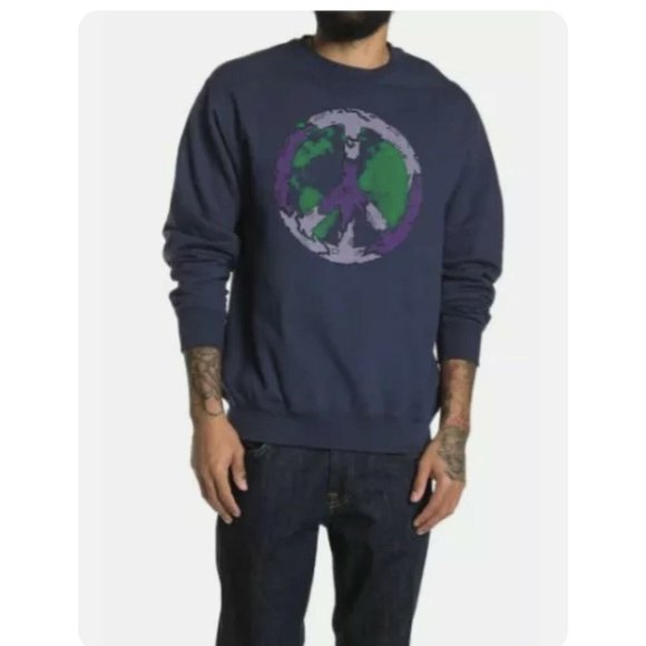 Altru Navy World Peace Graphic Pullover Earth Day Environmental Sweatshirt - Picture 2 of 6